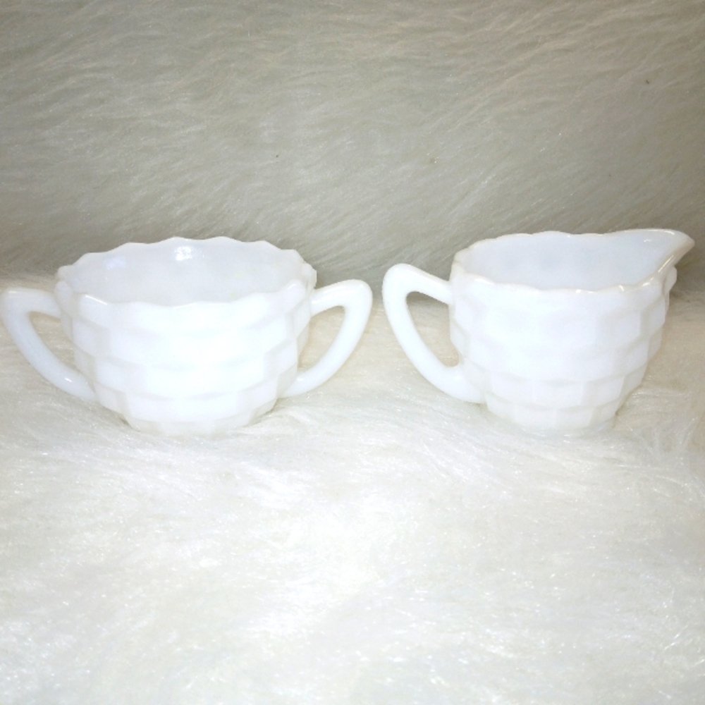 Vintage Hazel Atlas opaque white milk glass Sugar bowl and creamer